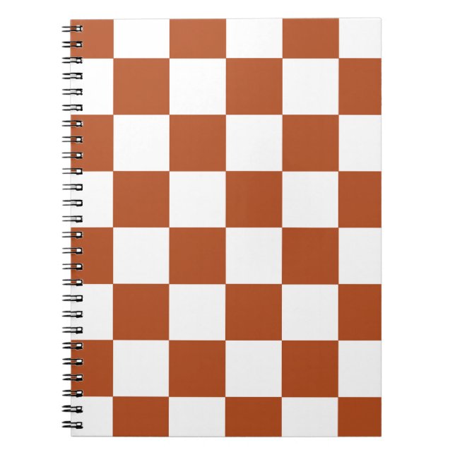 Brown White Checkered Check Pattern Notebook (Front)