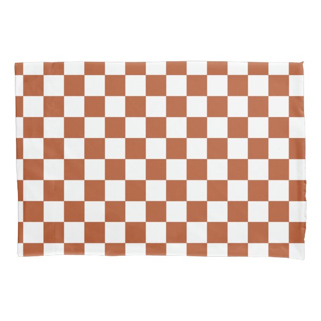 Brown White Checkered Check Pattern Pillow Case (Front)
