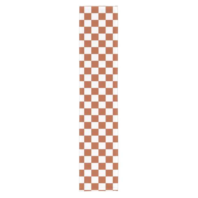 Brown White Checkered Check Pattern Short Table Runner (Front)