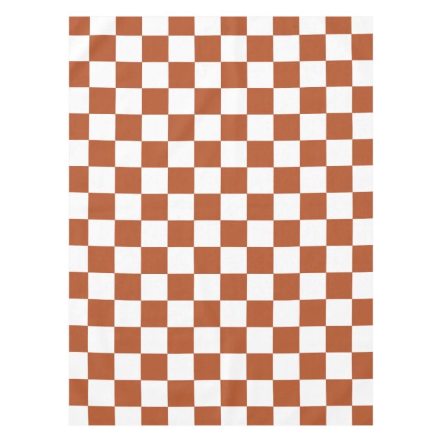 Brown White Checkered Check Pattern Tablecloth (Front)