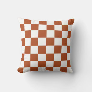Brown White Checkered Check Pattern Throw Pillow