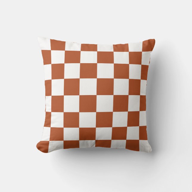 Brown White Checkered Check Pattern Throw Pillow (Front)