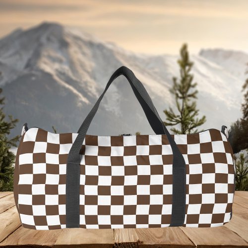 Brown White Checkered Duffle Bag
