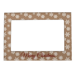 Brown White Christmas Snowflakes Magnetic Frame