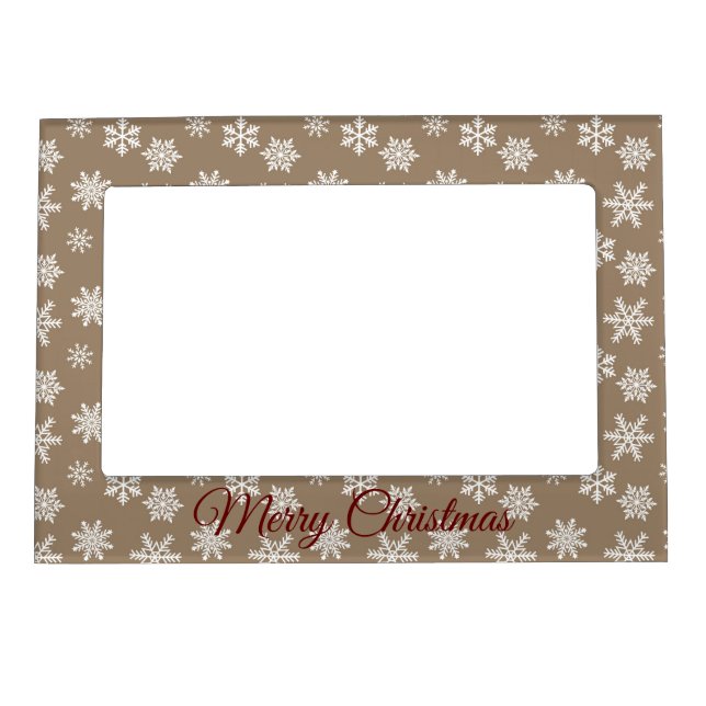 Brown White Christmas Snowflakes Magnetic Frame (Front)