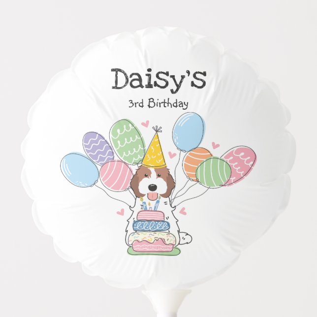 Brown White Cockapoo Cavapoo Dog Birthday Party Balloon (Front)