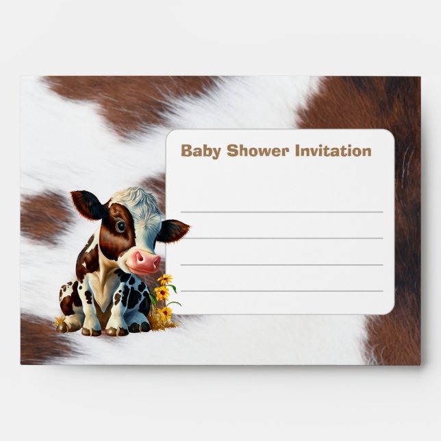 Brown White Cow Baby Shower Invitation  Envelope (Front)