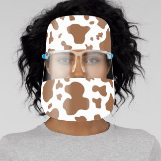 Brown White Cow Hide Pattern Reusable Washable Face Shield