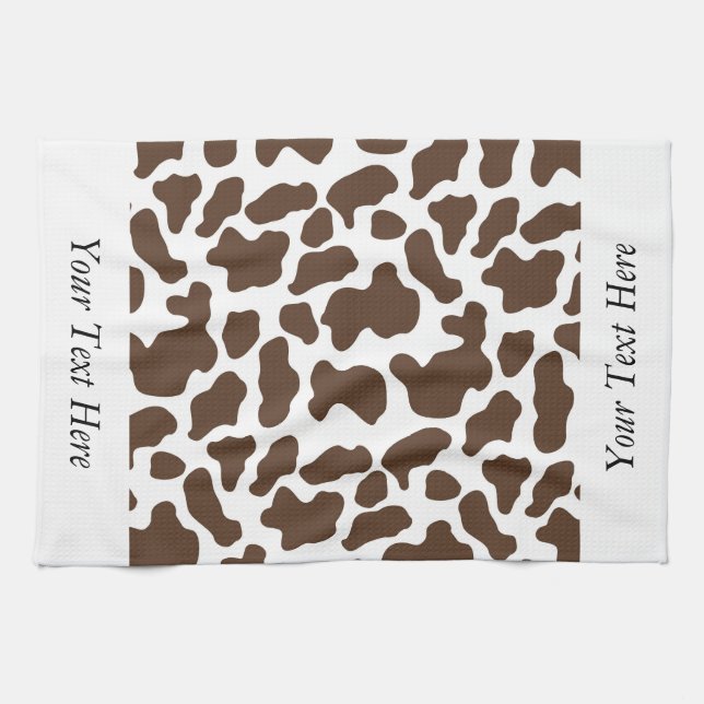 Brown White Cow Pattern Personalized Towel (Horizontal)