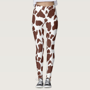 Brown White Cow Print Pattern Leggings