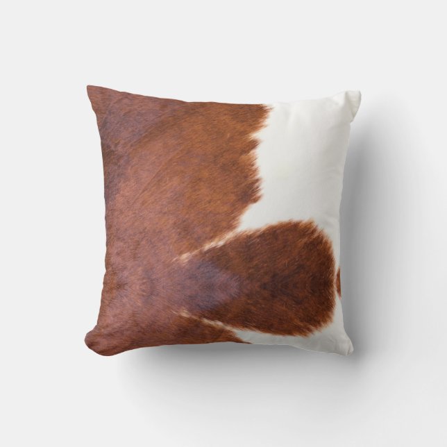 Brown,White, Cow Print Throw Pillow (Front)