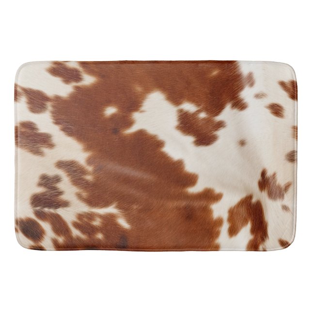 Brown White Cowhide Bath Mat (Front)