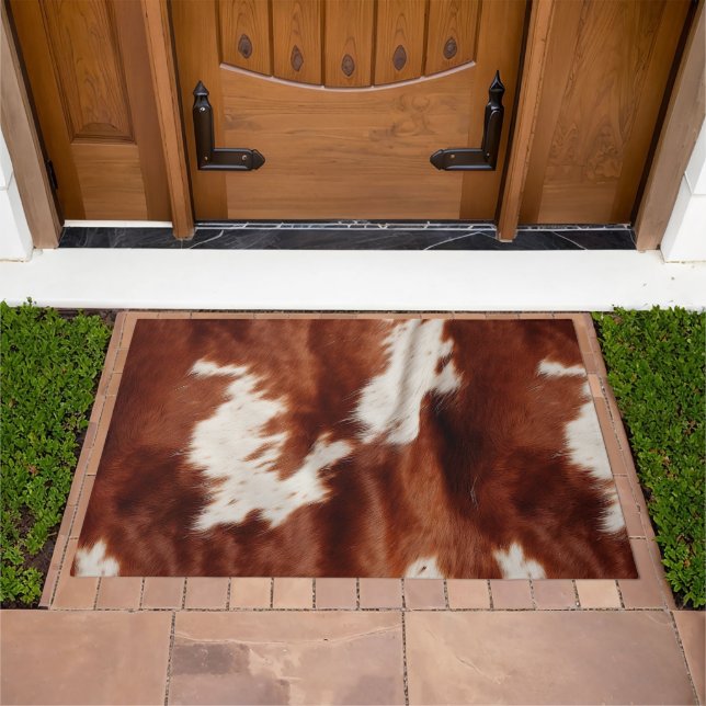 Brown White Cowhide Doormat (Outdoor)
