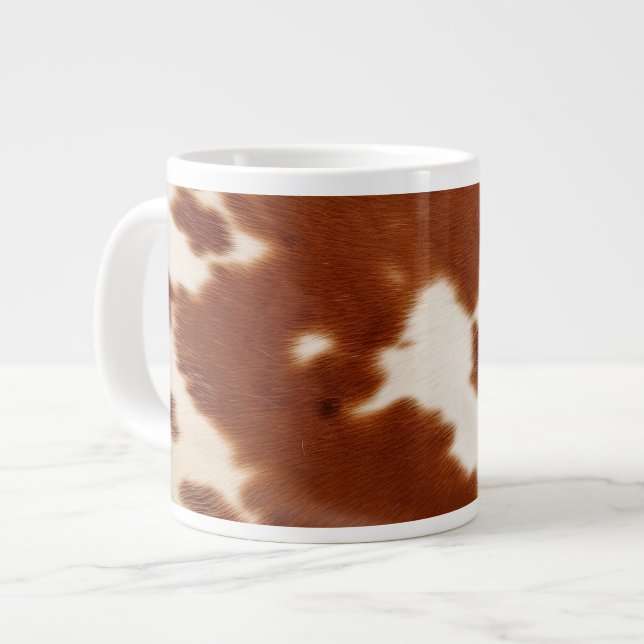 Brown White Cowhide Giant Coffee Mug (Front Left)