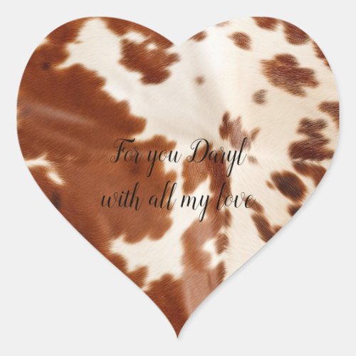 Brown White Cowhide  Heart Sticker