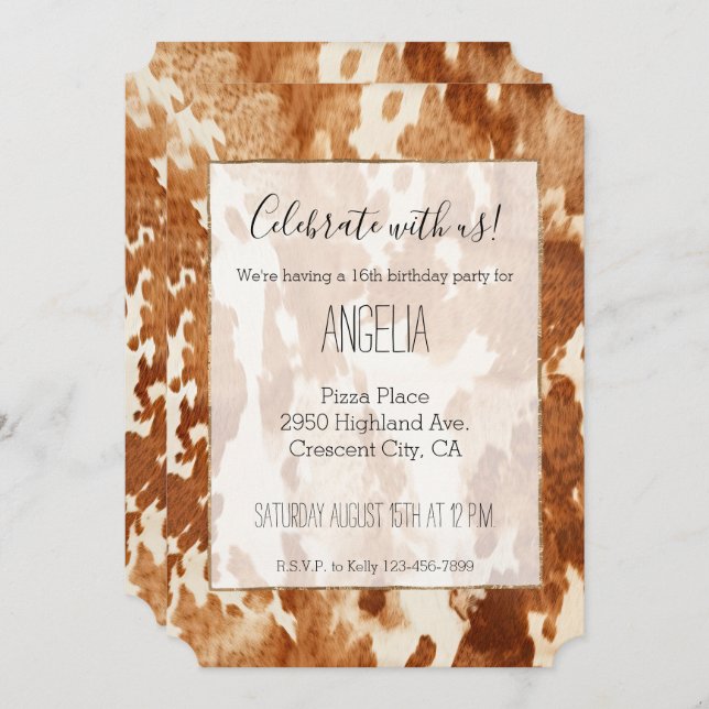 Brown White Cowhide Invitation (Front/Back)