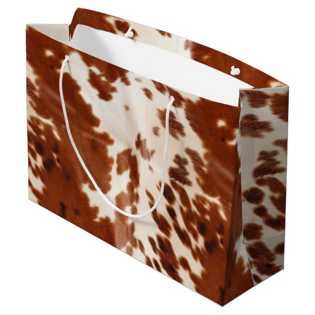 Brown White Cowhide Large Gift Bag (Back Angled)