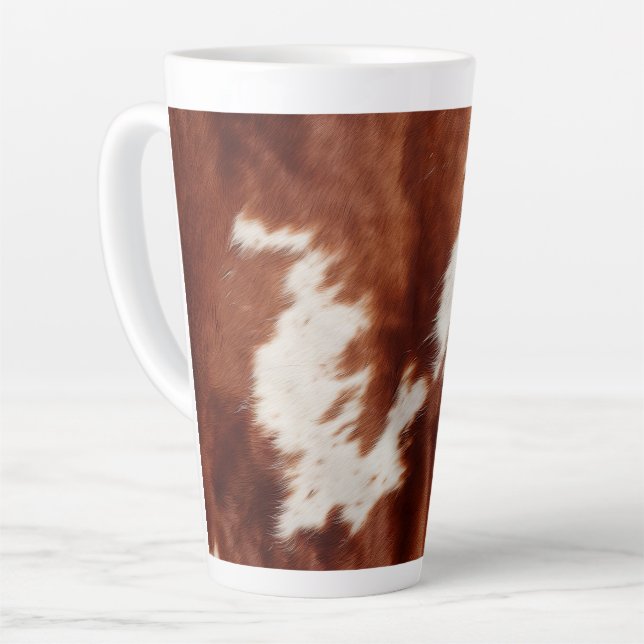 Brown White Cowhide Latte Mug (Left Angle)
