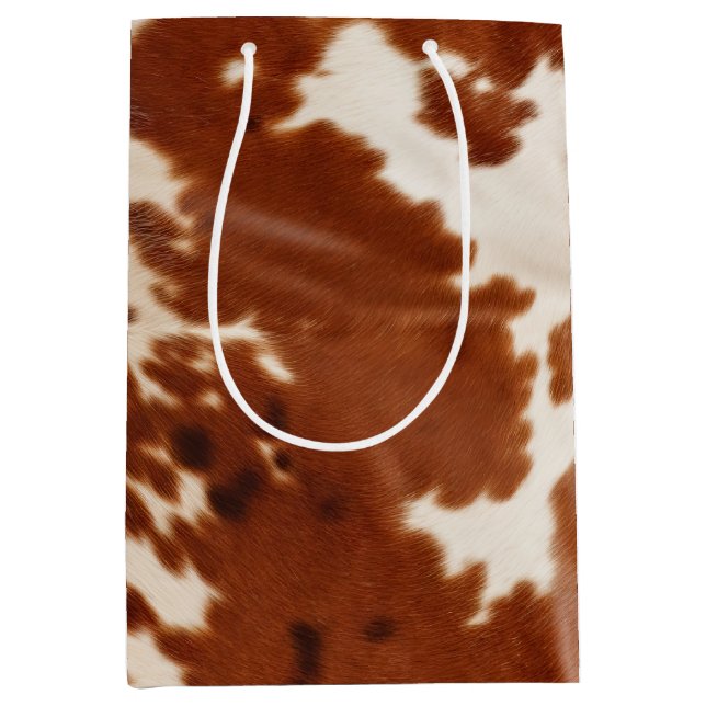 Brown White Cowhide Medium Gift Bag (Front)