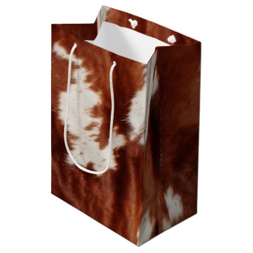 Brown White Cowhide Medium Gift Bag