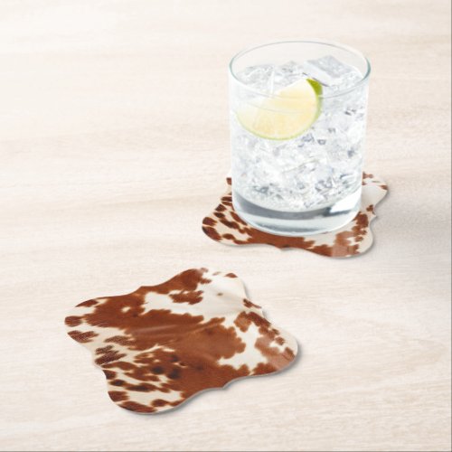 Brown White Cowhide Paper Coaster