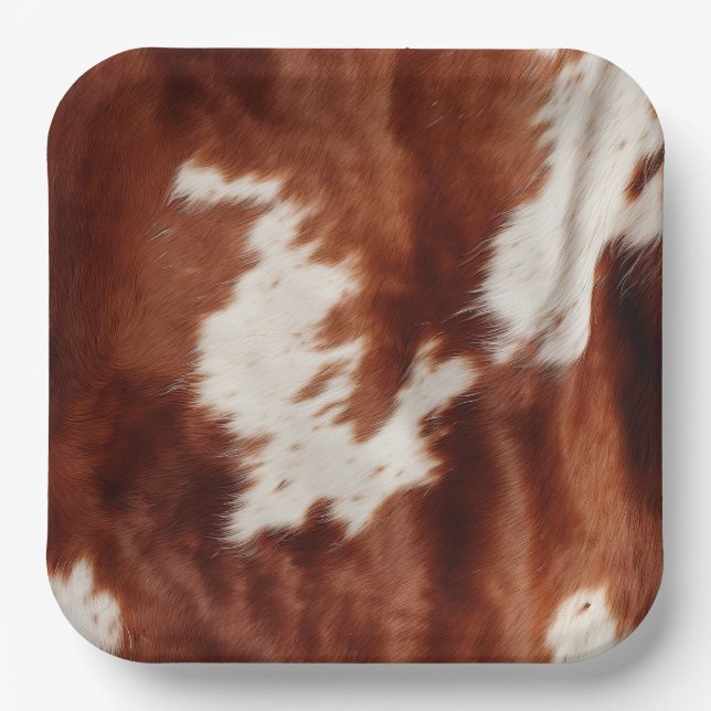 Brown White Cowhide Paper Plates (Front)