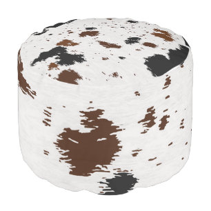 Brown White Cowhide Pattern Pouf
