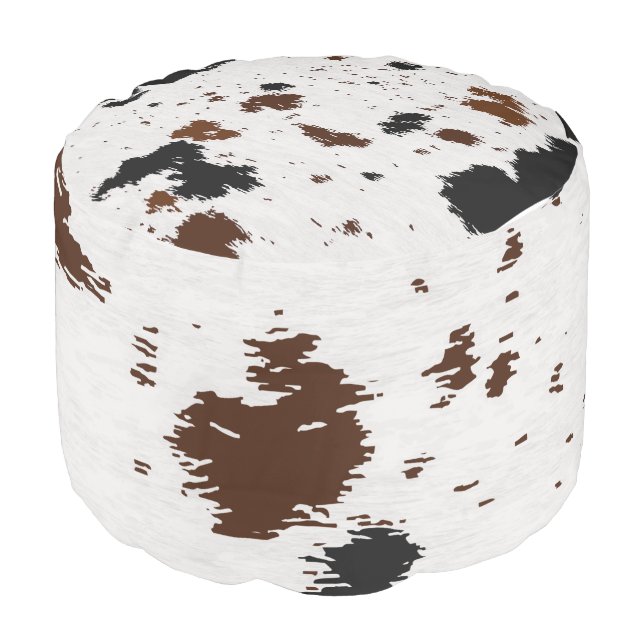 Brown White Cowhide Pattern Pouf (Angled Front)