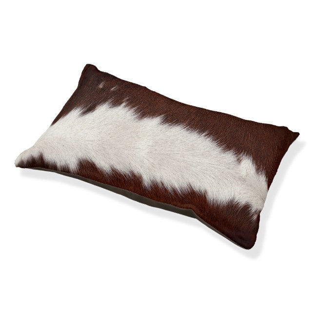 Brown & White Cowhide Print Dog Bed (Angled)