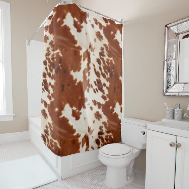 Brown White Cowhide Shower Curtain (In Situ)