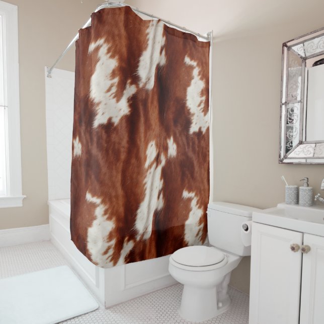 Brown White Cowhide Shower Curtain (In Situ)