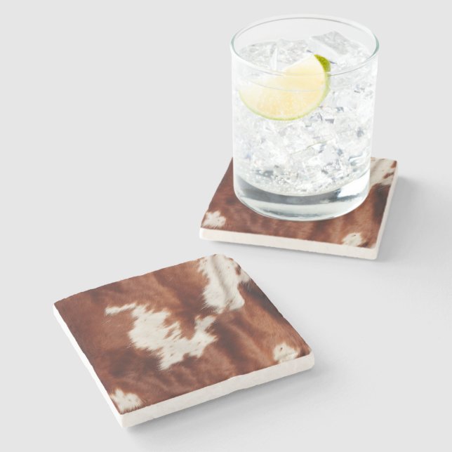 Brown White Cowhide Stone Coaster (Side)