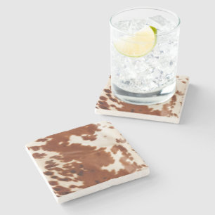 Brown White Cowhide Stone Coaster