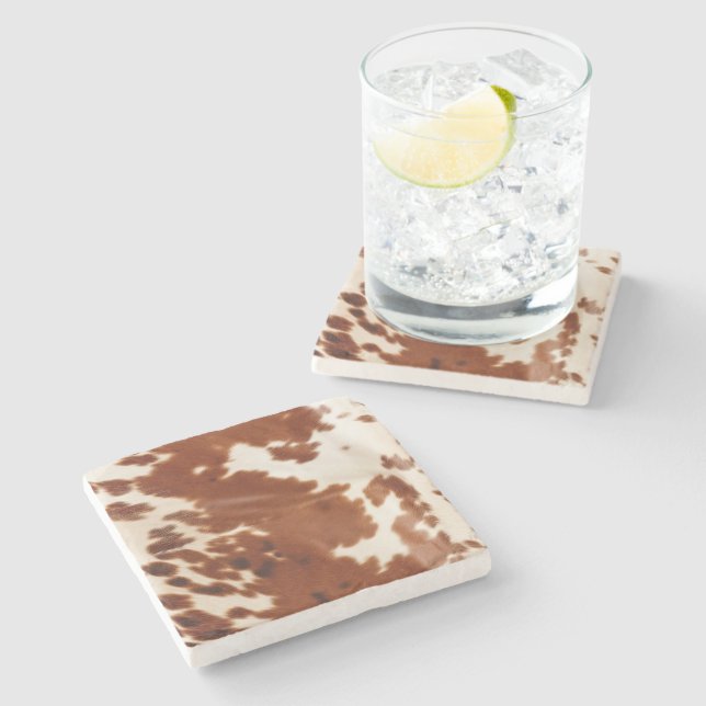Brown White Cowhide Stone Coaster (Side)