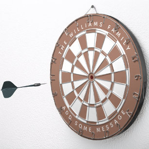 Brown White Custom Family Name and Message Earthy Dart Board
