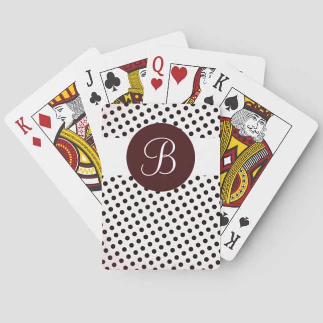 Brown white dots custom monogram playing cards (Back)