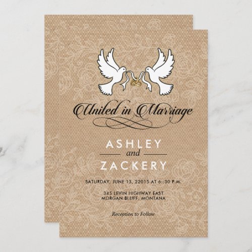 Brown white doves Wedding Invitation