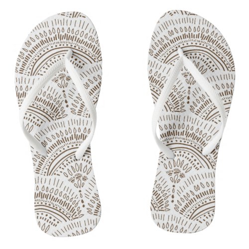 Brown white ethnic African traditional pattern Flip Flops