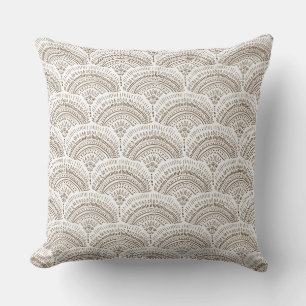 Brown white ethnic African traditional pattern Throw Pillow
