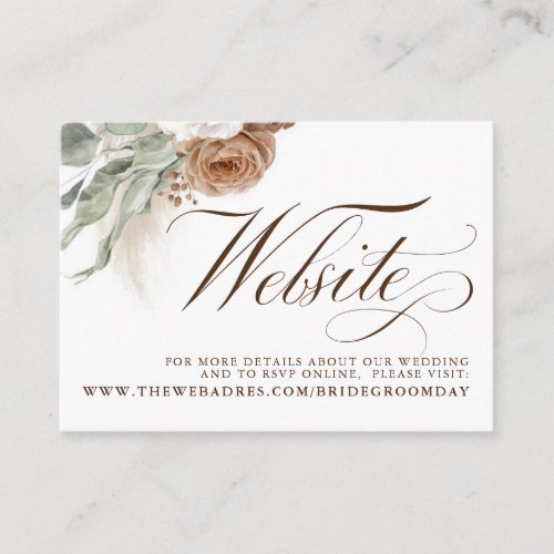 Brown White Floral Pampas Grass Wedding Website Enclosure Card