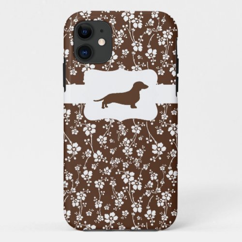 BrownWhite Floral wDachshund iPhone 11 Case