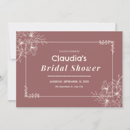 Brown White Flower Bridal Shower Invitation
