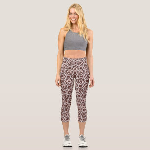 Brown White Geometric Seamless High Waisted Capris