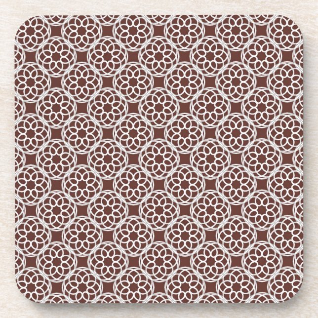 Brown White Geometric Seamless Pattern Beverage Coaster (Front)