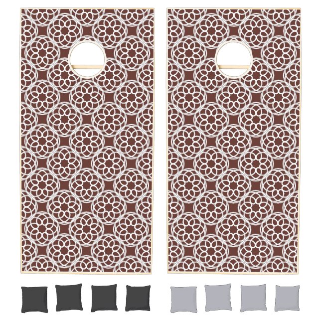 Brown White Geometric Seamless Pattern Cornhole Set (Set)