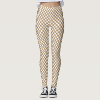 Brown White Gingham Leggings