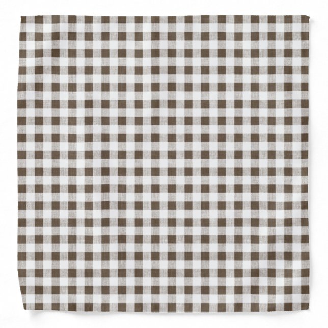 Brown White Gingham Pattern Bandana (Front)