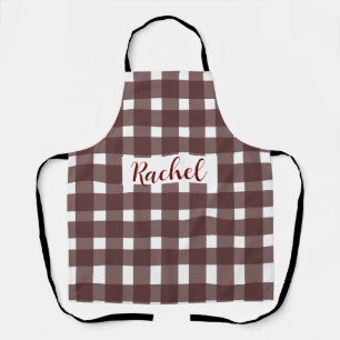 Brown White Gingham Personalized  Apron