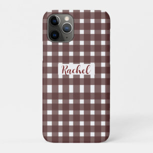 Brown White Gingham Personalized iPhone 11 Pro Case