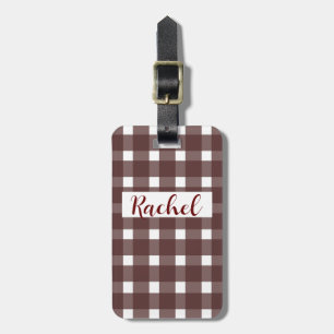Brown White Gingham Personalized Luggage Tag
